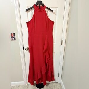 Red Halter Ruffle Maxi Dress
